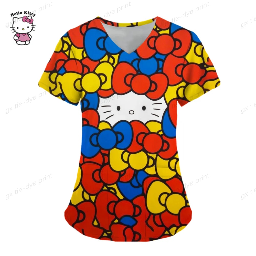 Hello Kitty Women Nurse Uniform T-shirt Top Hello Kitty Printing