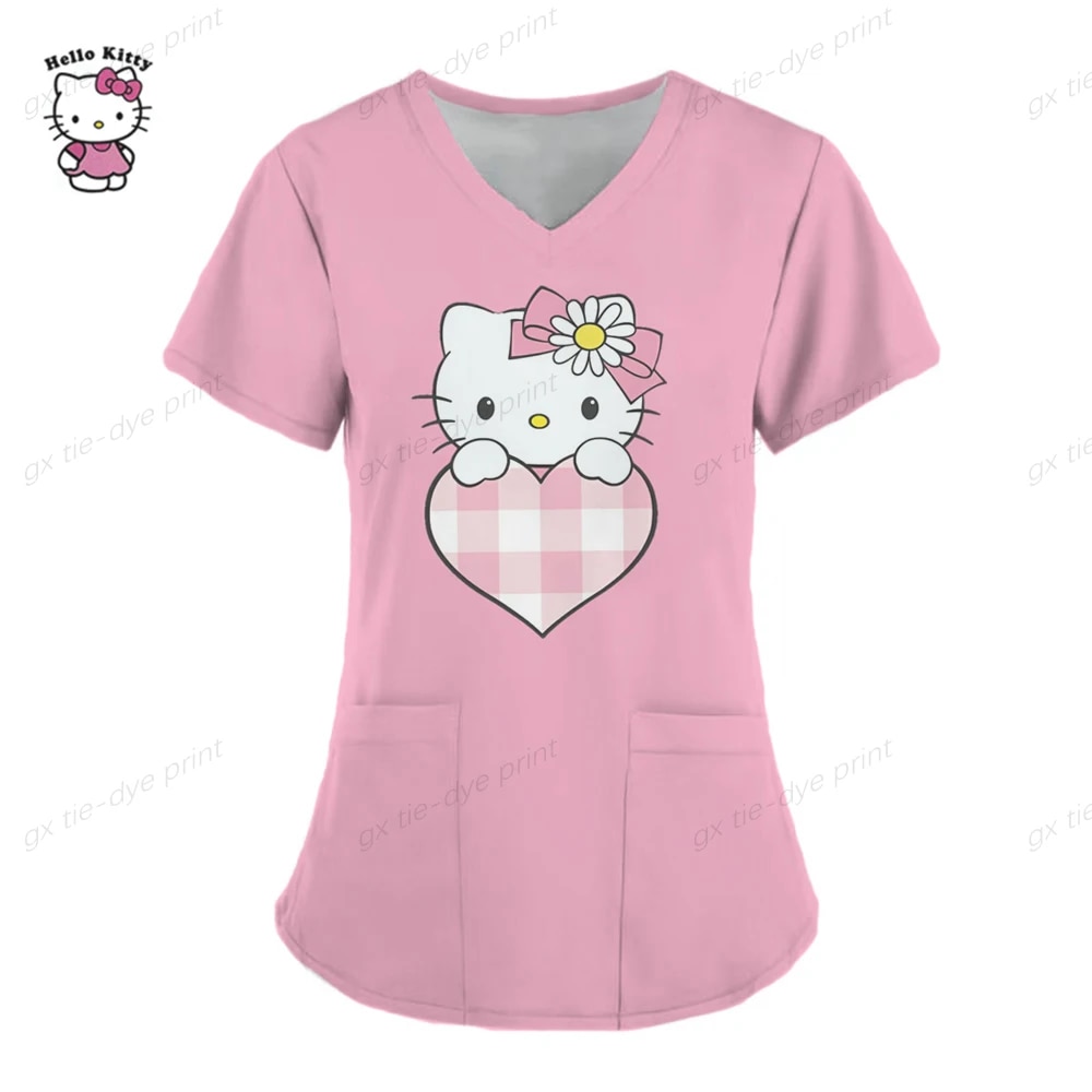 Hello Kitty Women Nurse Uniform T-shirt Top Hello Kitty Printing