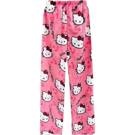 Hello Kitty Women Pajamas Pants, Anime Cartoon Plush Pjs Pants, Flannel Sleep Pant Family Pajama Pant Gift for Christmas Kawaii Pajama Bottom Halloween Valentine's Day