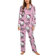 KNAKHOF Hello Kitty Women Pajamas Set Long Sleeve Sleepwear Button Down Nightwear Soft Pjs Set with Pockets