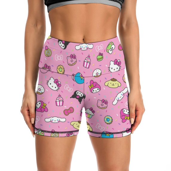 Hello Kitty Women Workout Shorts, High Waisted Tummy Control Gym Yoga Biker Shorts