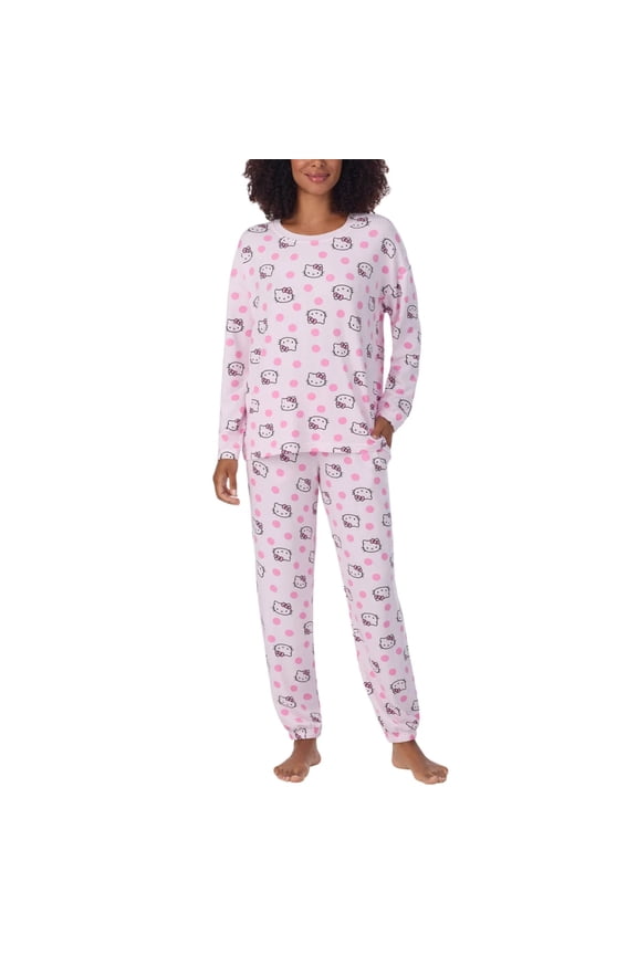 Women's 2-Piece Printed Long Sleeve Soft Jersey Pajama Lounge Set (Pink, M)
