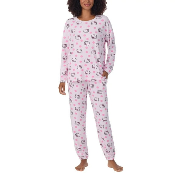 Hello Kitty Women's 2-Piece Printed Long Sleeve Soft Jersey Pajama Lounge Set (Pink, XXL)