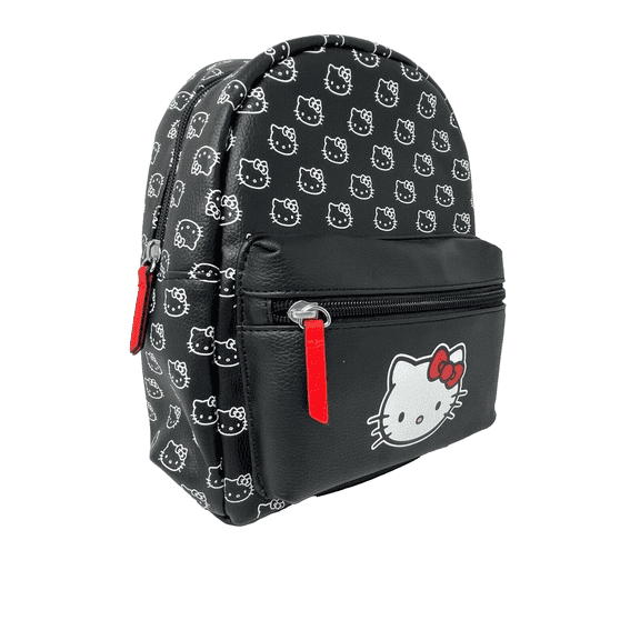 Hello Kitty Women's Adjustable Padded Shoulder Straps Mini Deluxe Backpack with Front Pocket, Black