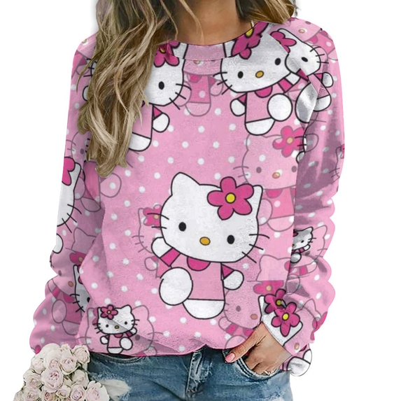 Hello Kitty Women's Casual Crew Neck Sweatshirt Long Sleeve Pullover Tops