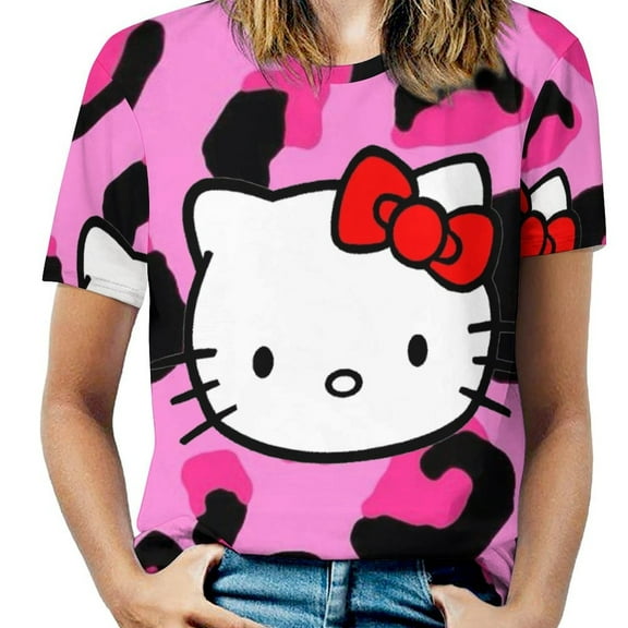 Hello Kitty Women's Casual T-shirts Crew Neck Short Sleeve Tee Shirts Trendy Tops for Outdoor Summer 2XL