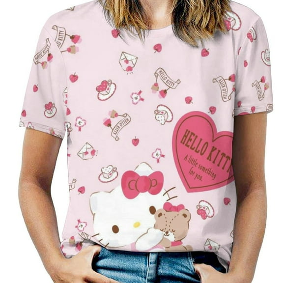 Hello Kitty Women's Casual T-shirts Crew Neck Short Sleeve Tee Shirts Trendy Tops for Outdoor Summer 4XL