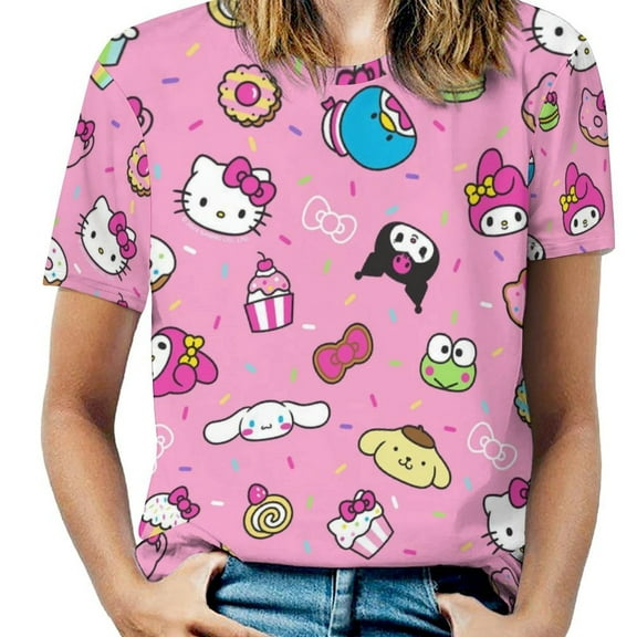 Hello Kitty Women's Casual T-shirts Crew Neck Short Sleeve Tee Shirts Trendy Tops for Outdoor Summer S