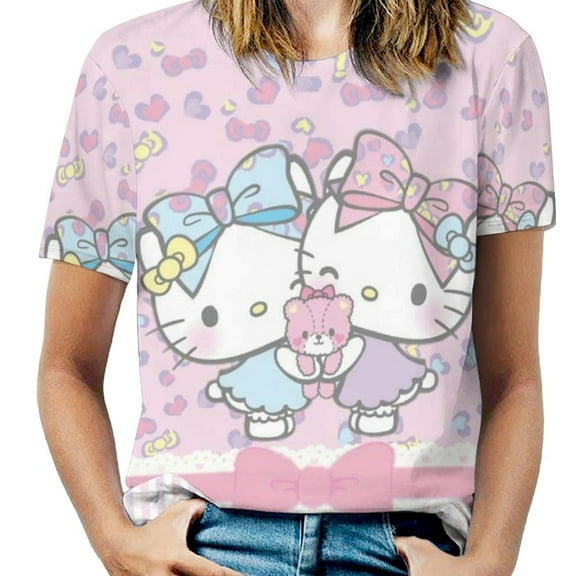 Hello Kitty Women's Casual T-shirts Crew Neck Short Sleeve Tee Shirts Trendy Tops for Outdoor Summer S