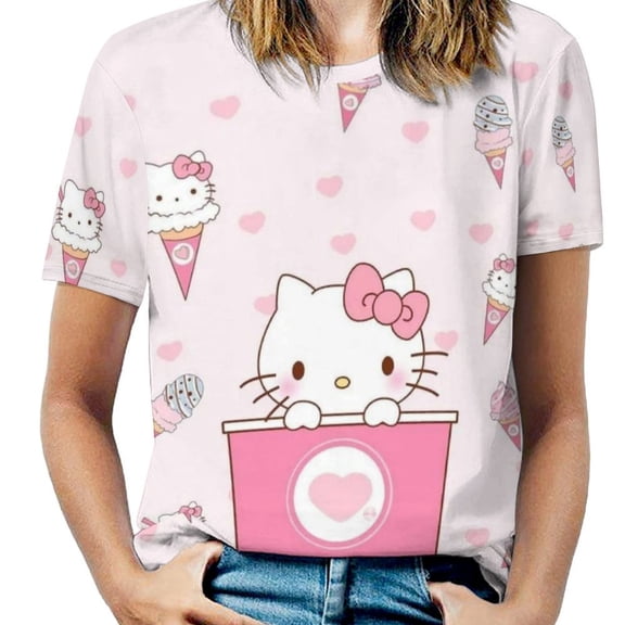 Hello Kitty Women's Casual T-shirts Crew Neck Short Sleeve Tee Shirts Trendy Tops for Outdoor Summer S