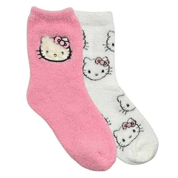 Hello Kitty Women's Cozy Crew Socks with Faux Fur Patch, 2-Pack, Size 4-10