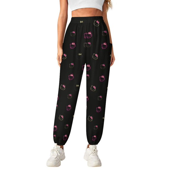 Hello Kitty Women's Harem Pants, Hippie Casual Pants Flowy Yoga Trousers with Pockets