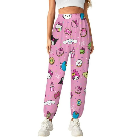 Hello Kitty Women's Harem Pants, Hippie Casual Pants Flowy Yoga Trousers with Pockets