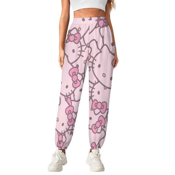 Hello Kitty Women's Harem Pants, Hippie Casual Pants Flowy Yoga Trousers with Pockets