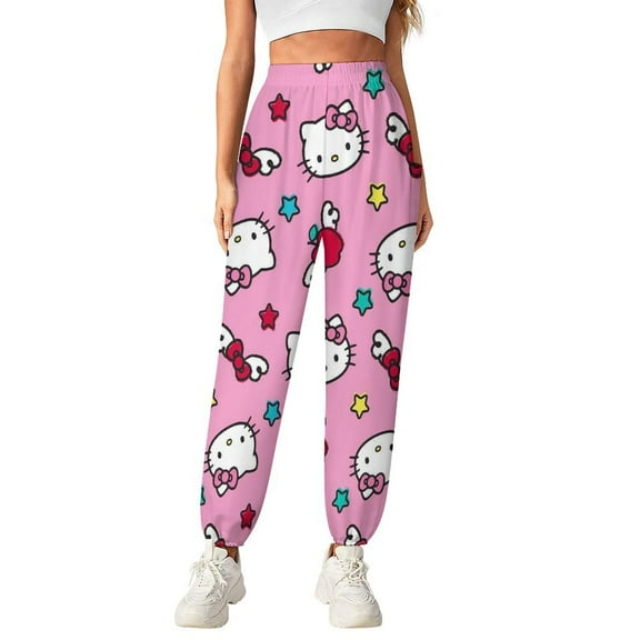 Hello Kitty Women's Harem Pants, Hippie Casual Pants Flowy Yoga Trousers with Pockets