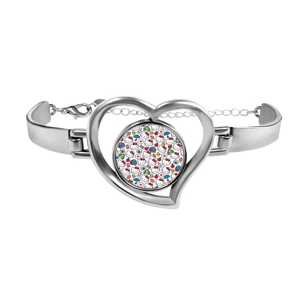 Hello Kitty Women's Heart Charm Bracelets Stainless Steel Link Bracelet Birthday Gifts for Women Jewelry