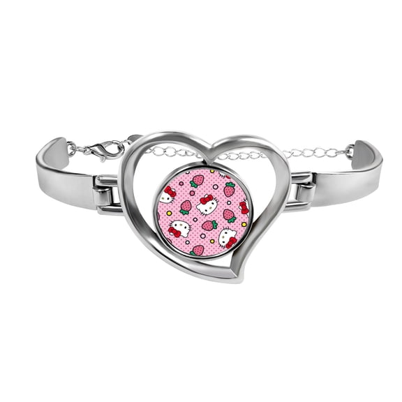 Hello Kitty Women's Heart Charm Bracelets Stainless Steel Link Bracelet Birthday Gifts for Women Jewelry