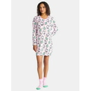 PEANUTS Hello Kitty Women's and Women's Plus Christmas Print Henley Sleepshirt and Plush Socks Set, 2-Piece, Sizes XS-3X