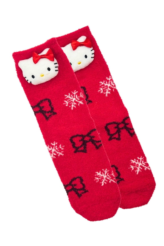Hello Kitty Women's Holiday 3D Cozy Crew Socks, 1-Pack, Size 4-10