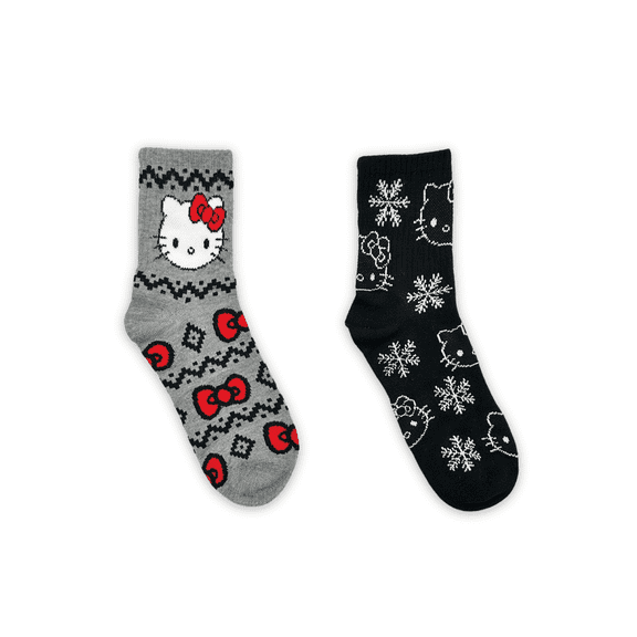 Hello Kitty, Women's Holiday Ribbed Mid-Crews, 2-Pack, Size 4-10