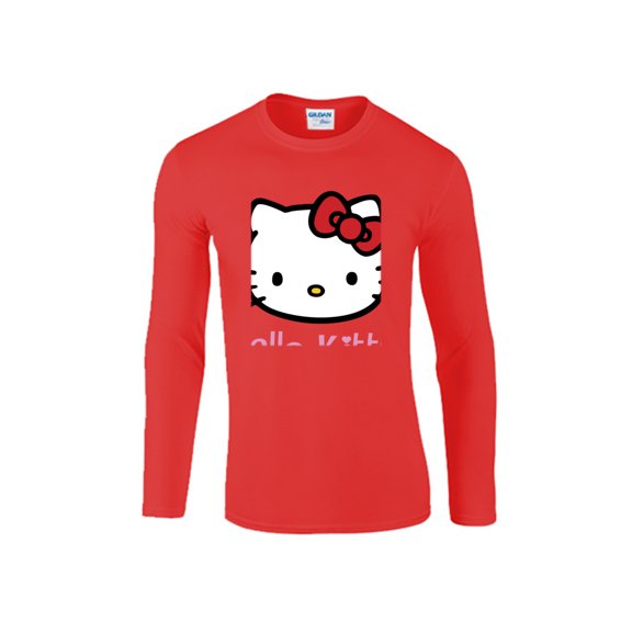 Hello Kitty Women's Long Sleeve Cotton T-Shirt, Lightweight Crewneck Tee, Modern Fit Red XS
