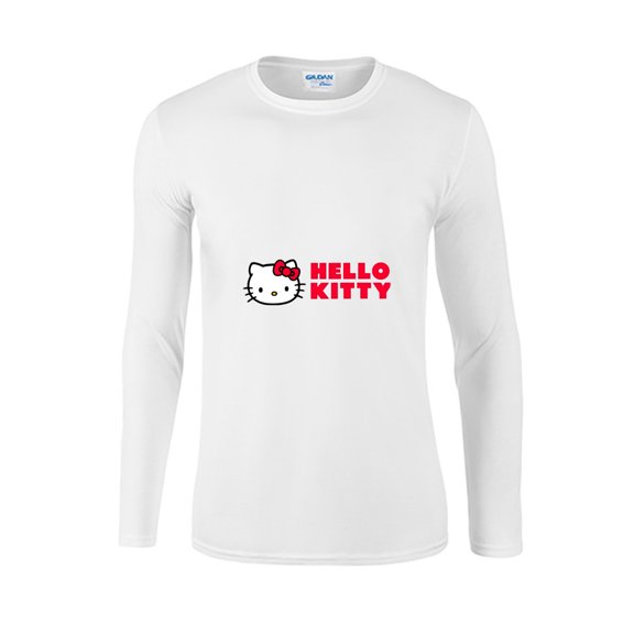 Hello Kitty Women's Long Sleeve Cotton T-Shirt, Lightweight Crewneck Tee, Modern Fit White 21Inch