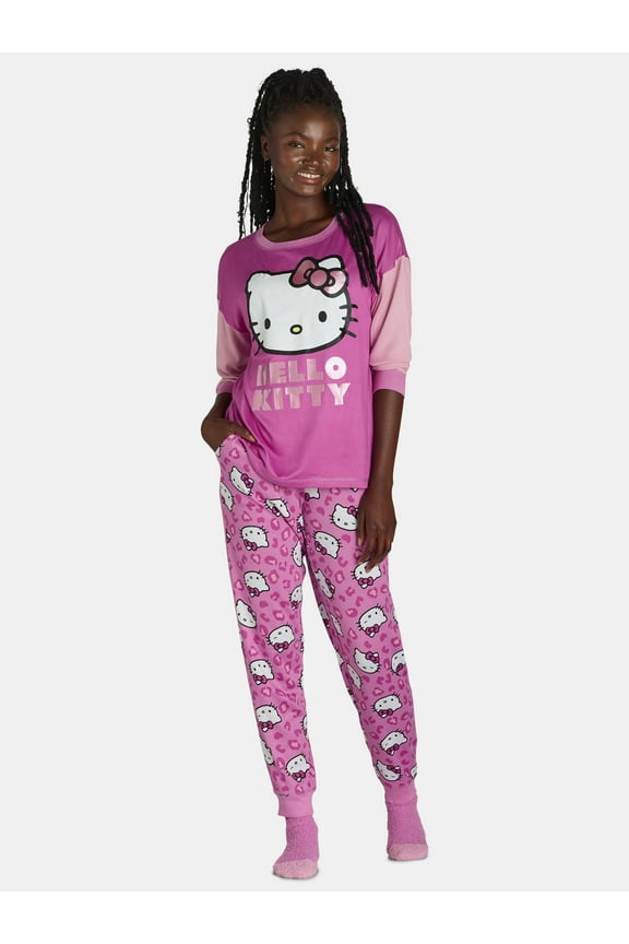 Hello Kitty Women's Lounge Top and Pants with Socks Set, 3-Piece, Sizes XS-3X