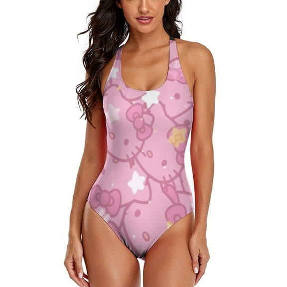 Hello Kitty Women's One Piece Swimsuit Athletic Training Swimwear Bathing Suit