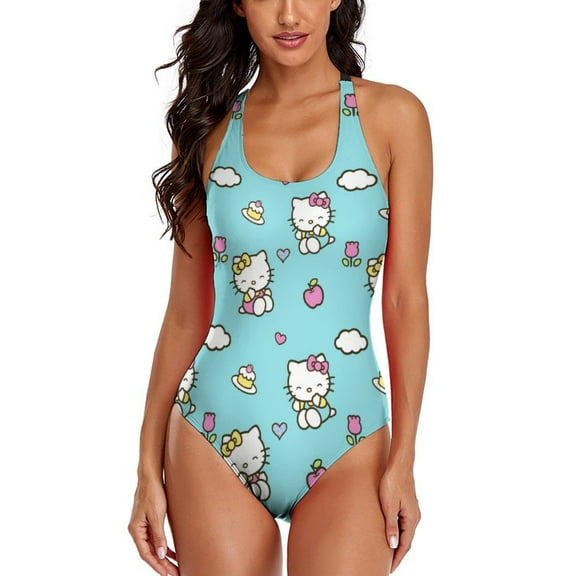 Hello Kitty Women's One Piece Swimsuit Athletic Training Swimwear Bathing Suit