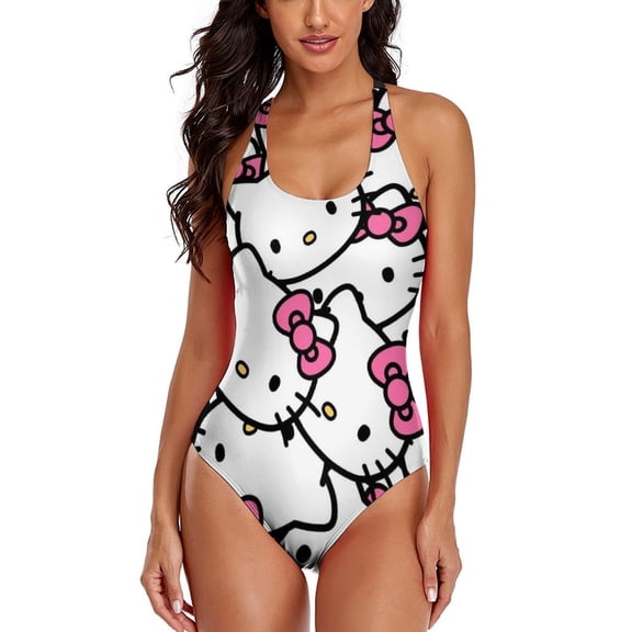 Hello Kitty Women's One Piece Swimsuit Athletic Training Swimwear Bathing Suit