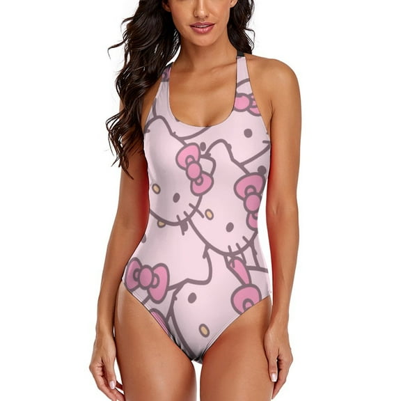 Hello Kitty Women's One Piece Swimsuit Athletic Training Swimwear Bathing Suit