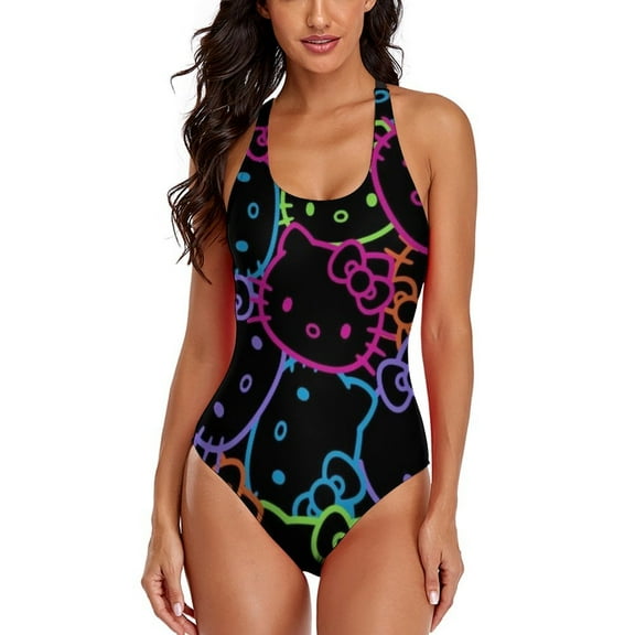Hello Kitty Women's One Piece Swimsuit Athletic Training Swimwear Bathing Suit