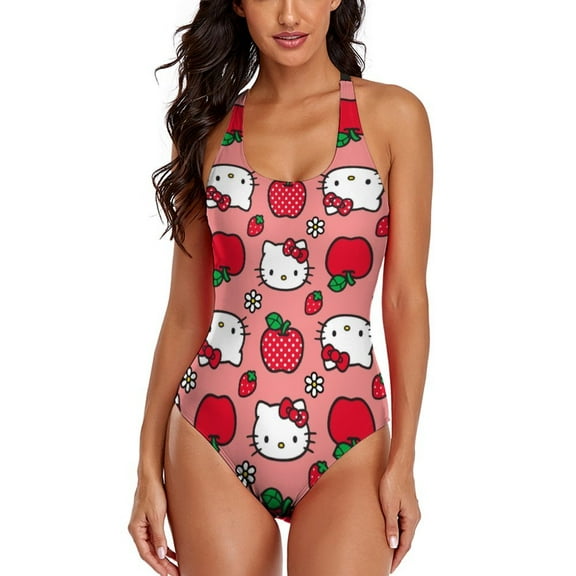 Hello Kitty Women's One Piece Swimsuit Athletic Training Swimwear Bathing Suit