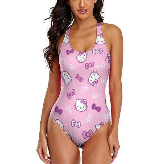 Hello Kitty Women's One Piece Swimsuit Athletic Training Swimwear Bathing Suit