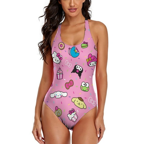 Hello Kitty Women's One Piece Swimsuit Athletic Training Swimwear Bathing Suit