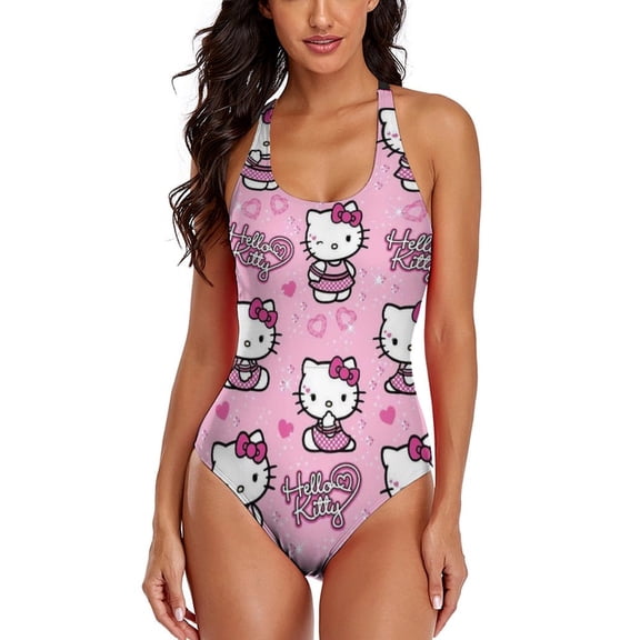 Hello Kitty Women's One Piece Swimsuit Athletic Training Swimwear Bathing Suit