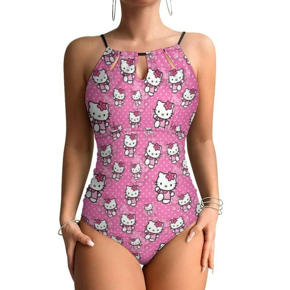 Hello Kitty Women's One Piece Swimsuit High Neck Tummy Control Swimwear Bathing Suit