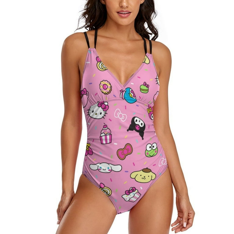 Hello Kitty Women s One Piece Swimsuit Tummy Control V Neck Bathing Suits