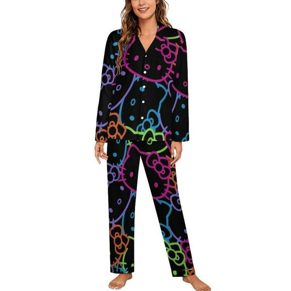 Hello Kitty Women's Pajama Sets Long Sleeve Button Down Sleepwear Nightwear Soft Pjs Lounge Sets