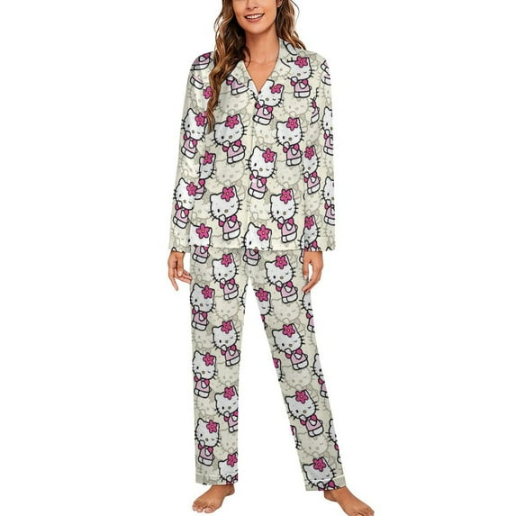 Hello Kitty Women's Pajama Sets Long Sleeve Button Down Sleepwear Nightwear Soft Pjs Lounge Sets
