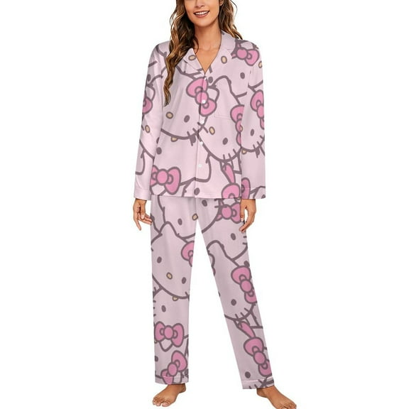 Hello Kitty Women's Pajama Sets Long Sleeve Button Down Sleepwear Nightwear Soft Pjs Lounge Sets