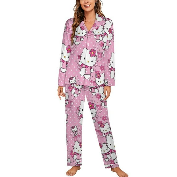 Hello Kitty Women's Pajama Sets Long Sleeve Button Down Sleepwear Nightwear Soft Pjs Lounge Sets