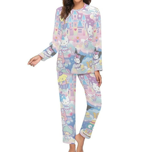 Hello Kitty Women's Pajama Sets Long Sleeve Pajamas Top And Pants Sleepwear Nightwear Soft Pjs Lounge Sets