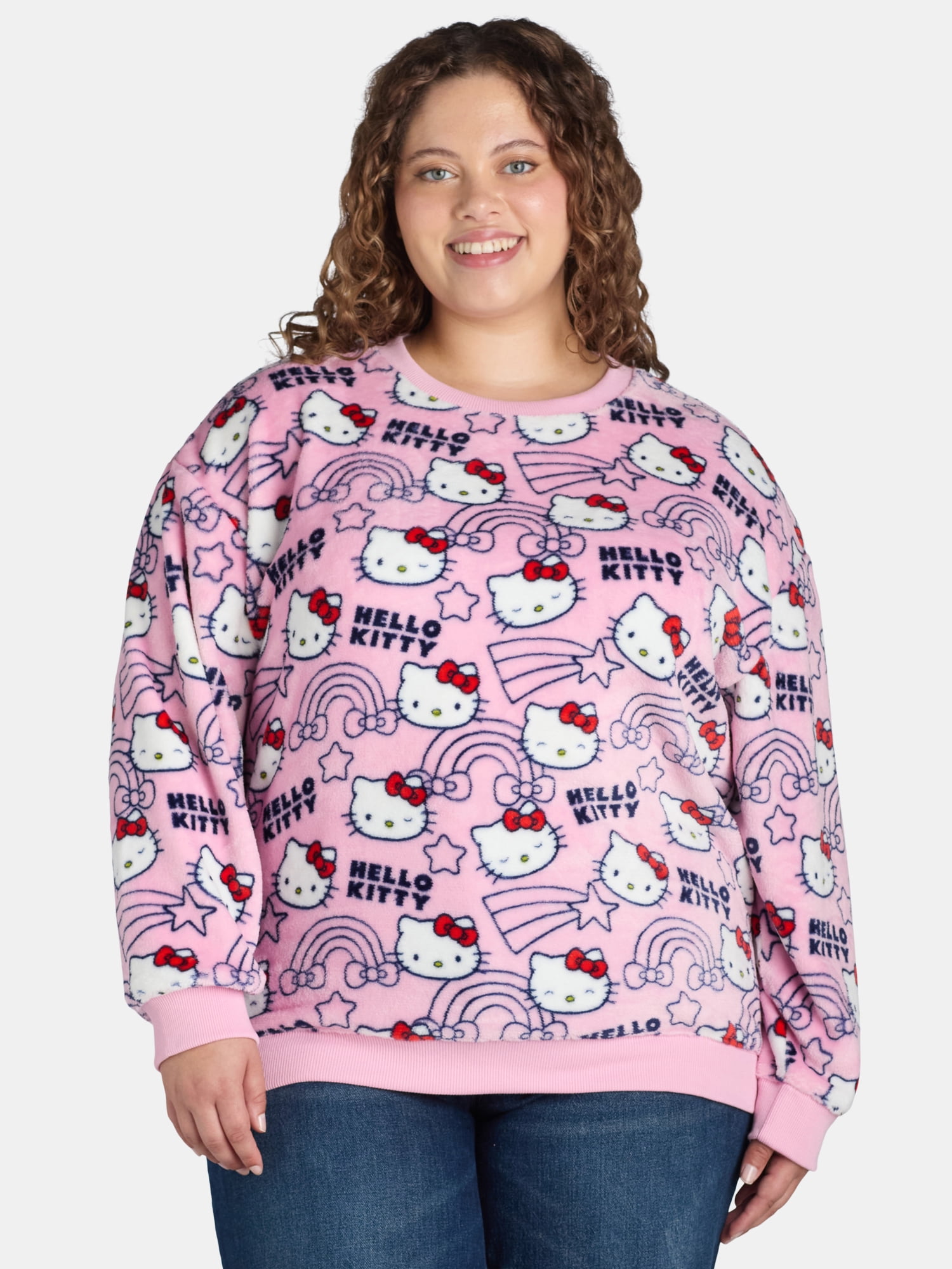 Hello Kitty Women's Plus Graphic Plush Sweatshirt Gift Set, Sizes 1X4X