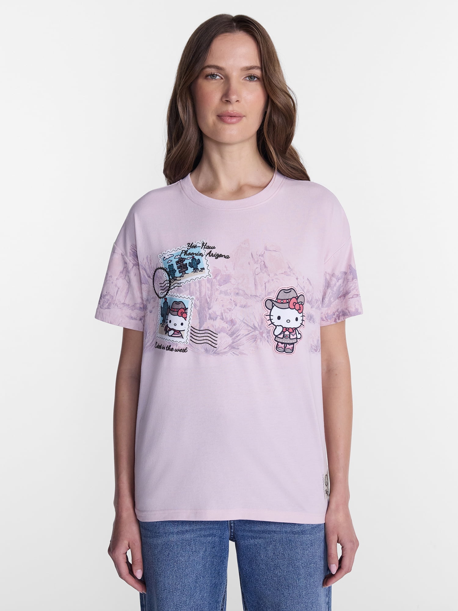 Hello Kitty Women's Printed Embroidered Tee with Short Sleeves, Sizes XXS-4X