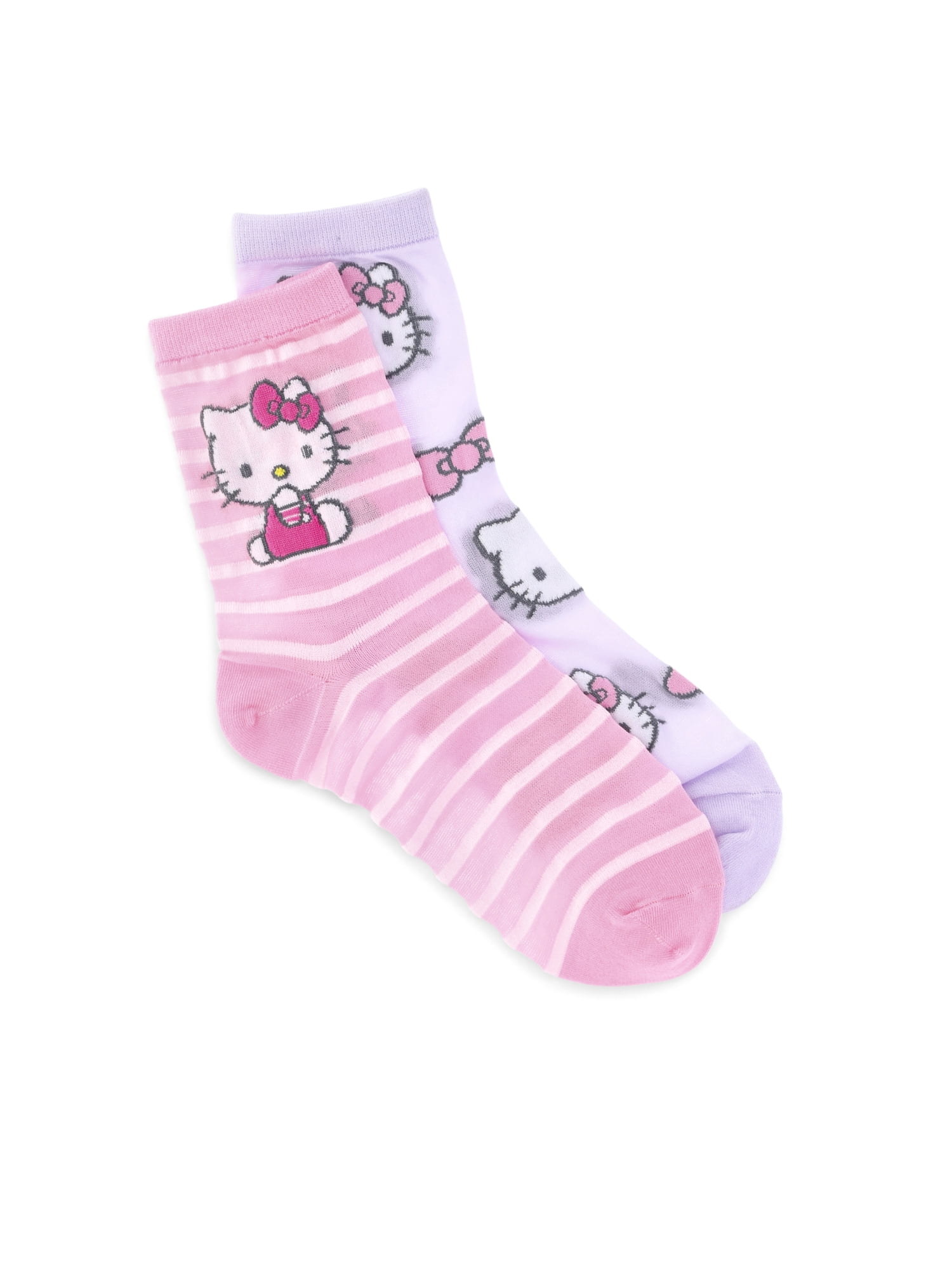 Hello Kitty Women's Semi Sheer Mid-Crew Socks, 2-Pack, Shoe Sizes 4-10