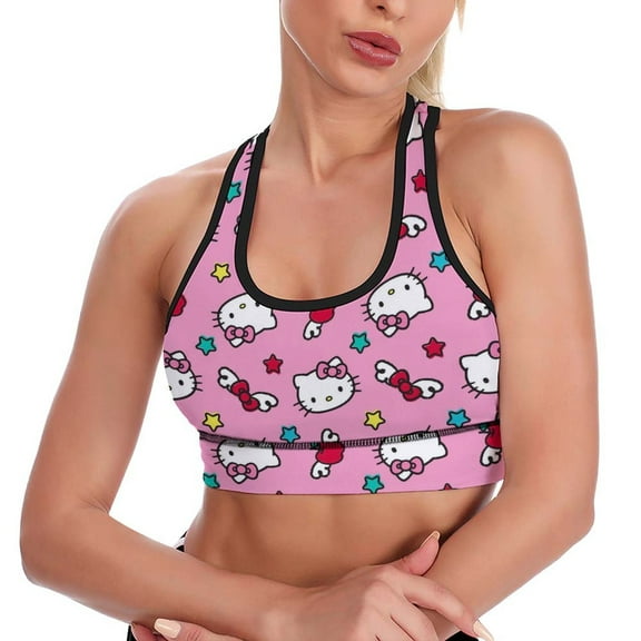 Hello Kitty Women's Sports Bras Fitness Workout Crop Tank Top Padded Yoga Top