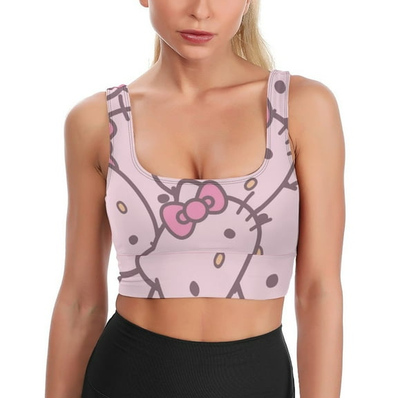Hello Kitty Women's Sports Bras Fitness Workout Crop Tank Top Padded Yoga Top
