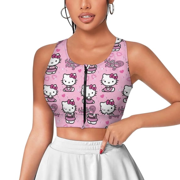 Hello Kitty Women's Sports Bras Fitness Workout Crop Tank Top Padded Yoga Top