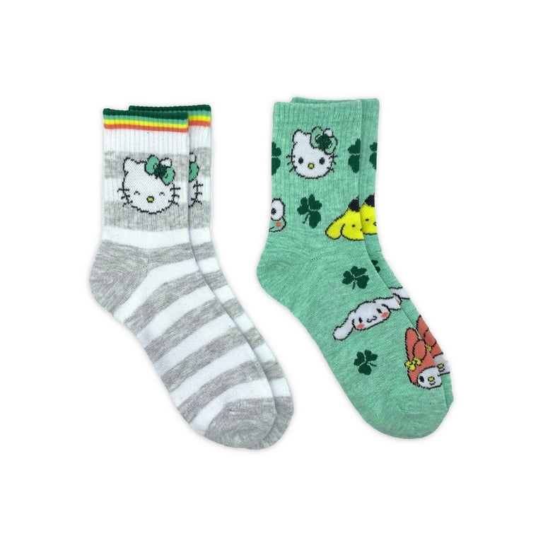 Hello Kitty Women s St. Patrick s Day Mid Crew Socks 2 Pack Shoe Size 4 10 Walmart